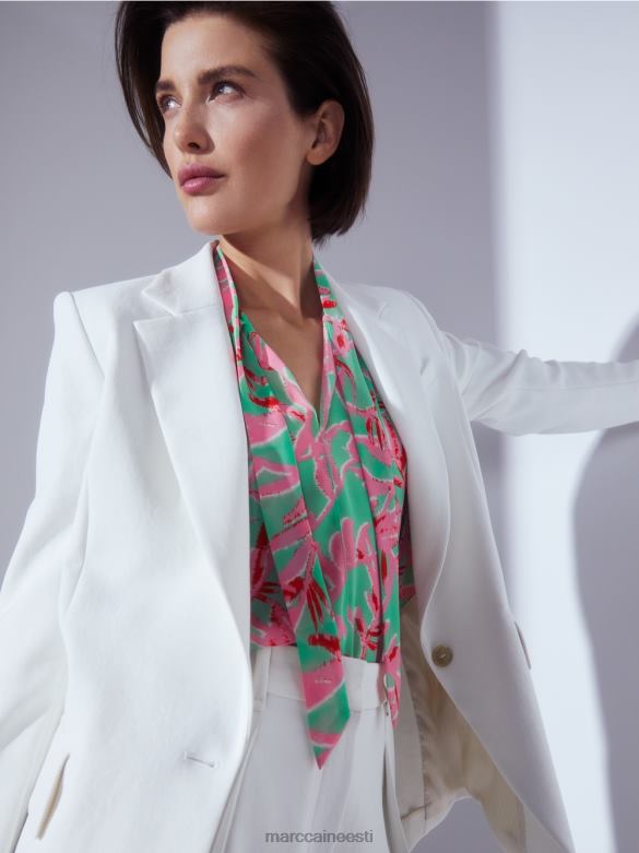 Marc Cain Riietus lillelise prindiga satsiline pluus J8DT972 särav jade