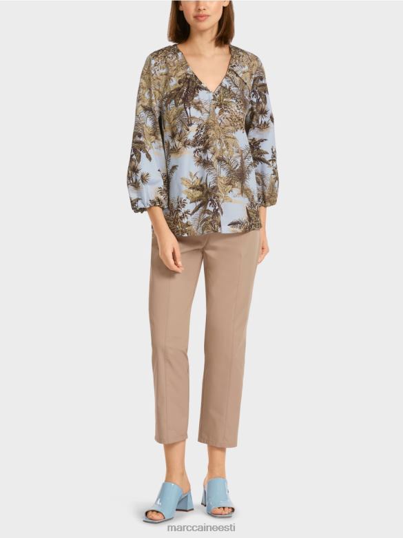 Marc Cain Riietus pluusi stiilis peopesa motiiviga topp J8DT965 hele puuder sinine