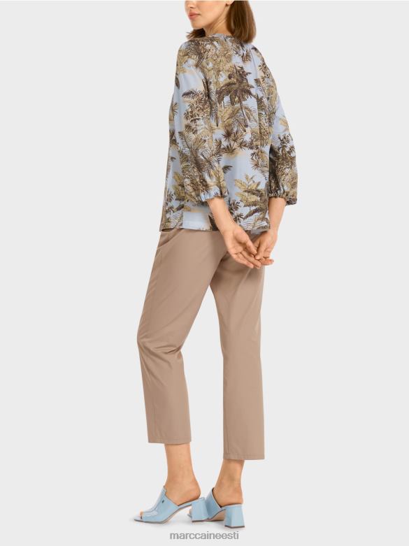 Marc Cain Riietus pluusi stiilis peopesa motiiviga topp J8DT965 hele puuder sinine