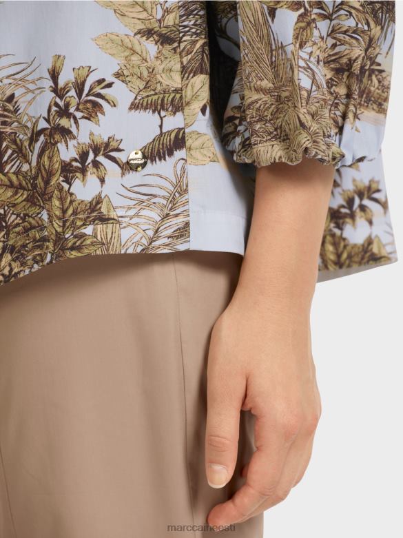 Marc Cain Riietus pluusi stiilis peopesa motiiviga topp J8DT965 hele puuder sinine