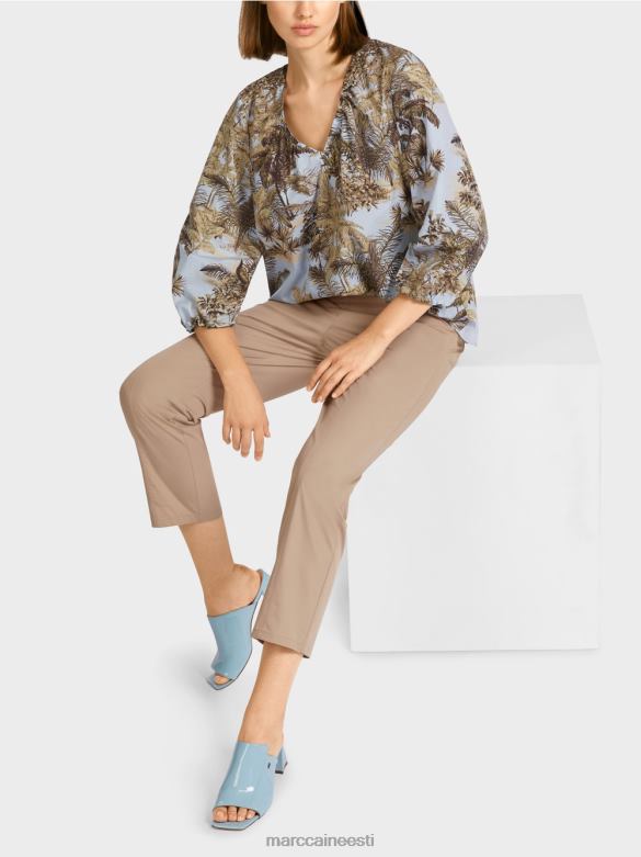 Marc Cain Riietus pluusi stiilis peopesa motiiviga topp J8DT965 hele puuder sinine