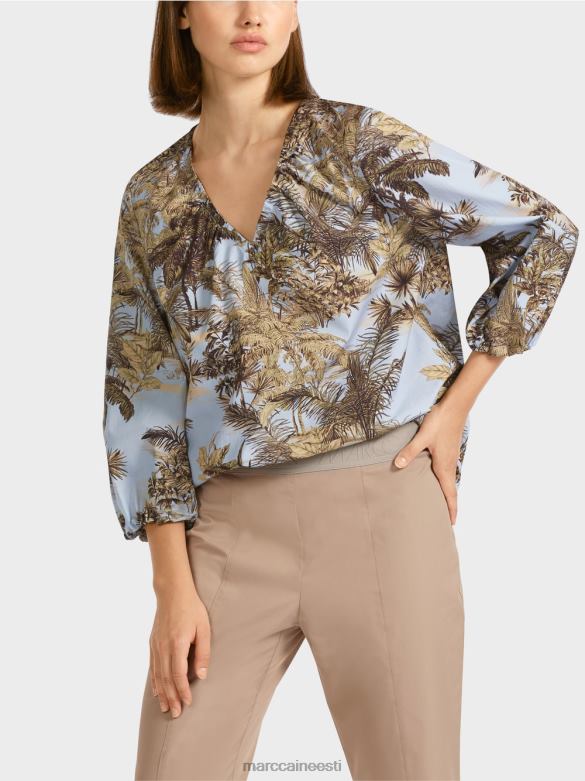 Marc Cain Riietus pluusi stiilis peopesa motiiviga topp J8DT965 hele puuder sinine