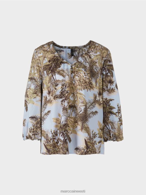 Marc Cain Riietus pluusi stiilis peopesa motiiviga topp J8DT965 hele puuder sinine