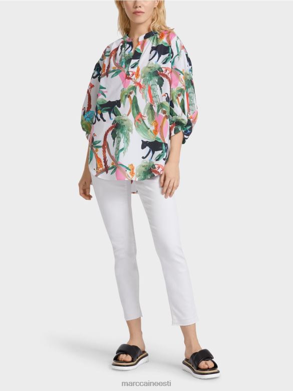 Marc Cain Riietus puuvillane loomakujundusega pluus J8DT927 määrdunudvalge