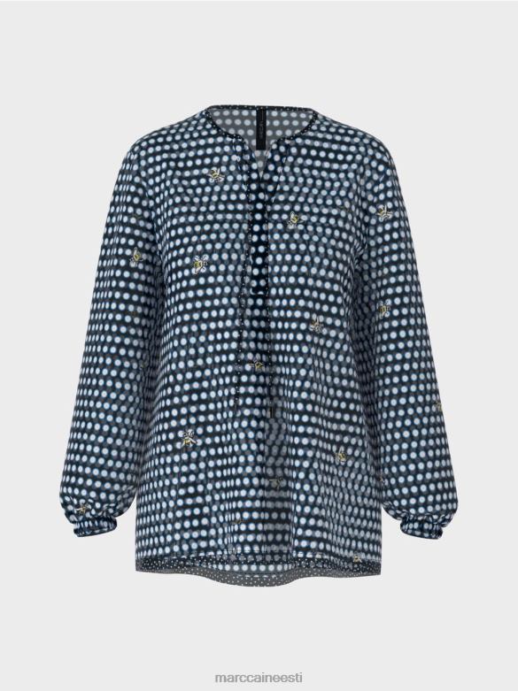 Marc Cain Riietus täpi ja mesilase motiiviga viskoosist pluus J8DT989 must