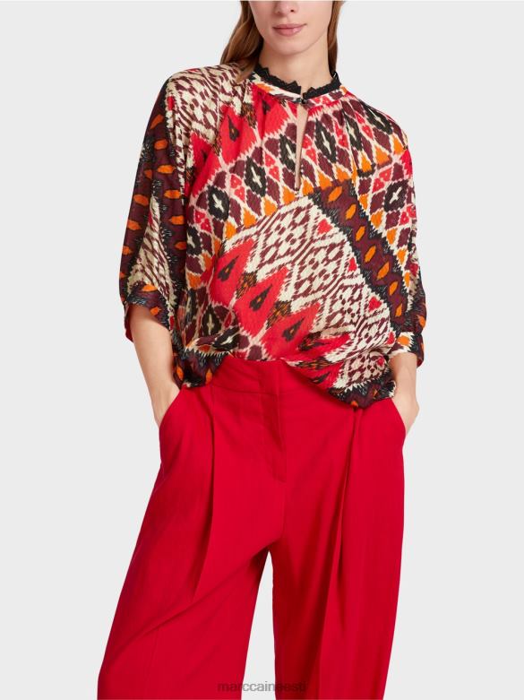 Marc Cain Riietus trükitud viskoosist kimonopluus J8DT913 sügav punane