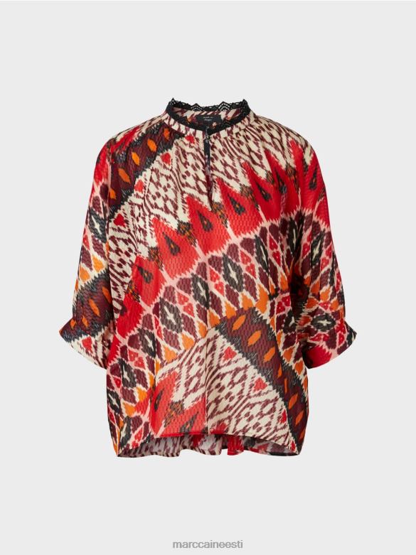 Marc Cain Riietus trükitud viskoosist kimonopluus J8DT913 sügav punane