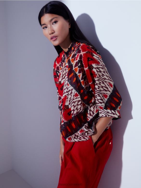 Marc Cain Riietus trükitud viskoosist kimonopluus J8DT913 sügav punane