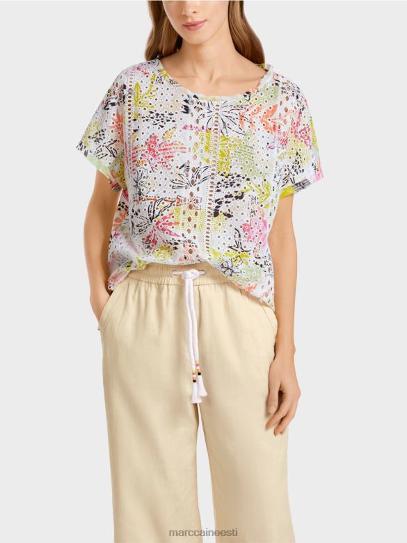 Marc Cain Riietus värviline pluus broderie anglaise\'iga J8DT932 kerge limeaad