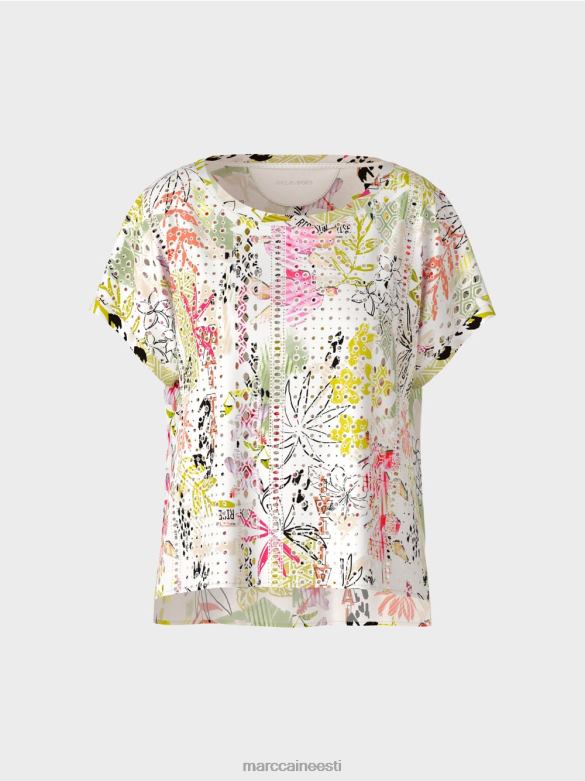 Marc Cain Riietus värviline pluus broderie anglaise\'iga J8DT932 kerge limeaad