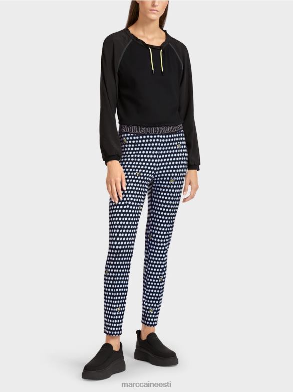 Marc Cain Riietus õhukesed õmmeldud pressitud kortsudega püksid J8DT715 must