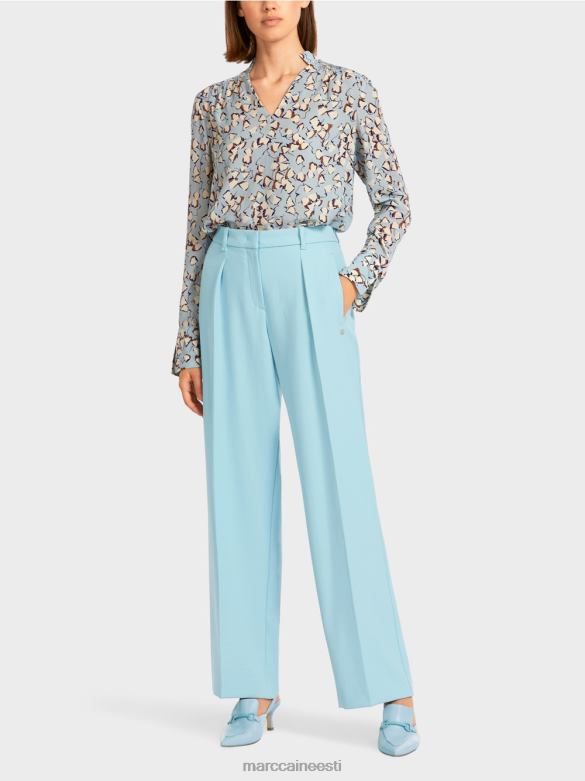 Marc Cain Riietus kerged pressitud kortsudega püksid J8DT734 atmosfääri sinine