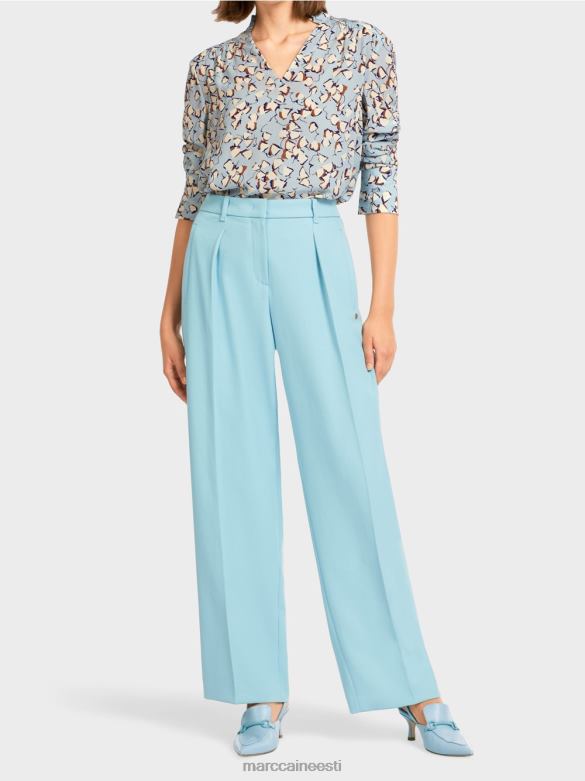 Marc Cain Riietus kerged pressitud kortsudega püksid J8DT734 atmosfääri sinine