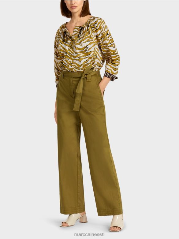 Marc Cain Riietus "koos ümber mõtlema" paberkotti stiilis püksid J8DT697 kollane oliiv