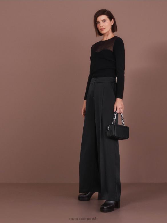Marc Cain Riietus laia säärega plisseeritud wichita püksid J8DT526 must
