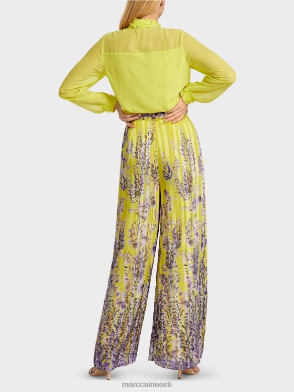 Marc Cain Riietus laiad püksid wisteria trükiga J8DT631 sidruniroheline
