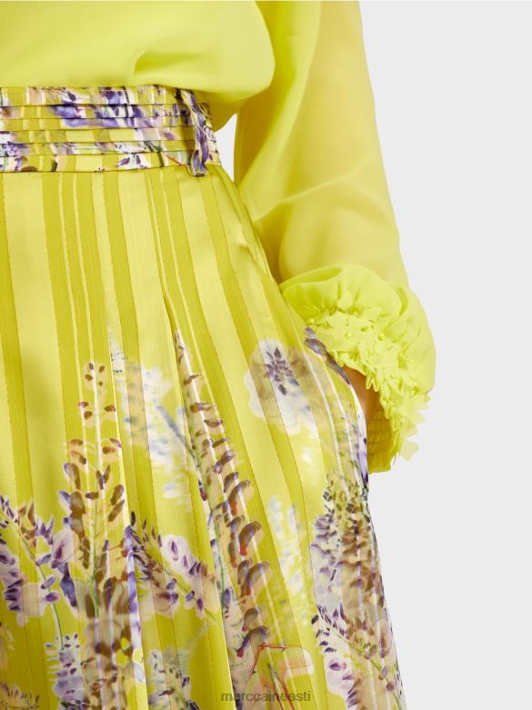 Marc Cain Riietus laiad püksid wisteria trükiga J8DT631 sidruniroheline