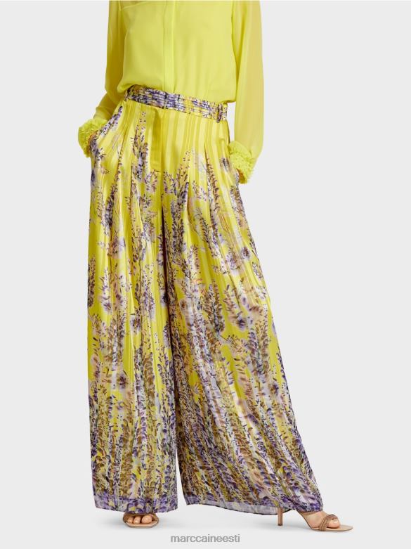 Marc Cain Riietus laiad püksid wisteria trükiga J8DT631 sidruniroheline