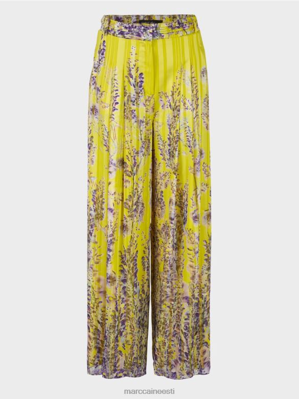 Marc Cain Riietus laiad püksid wisteria trükiga J8DT631 sidruniroheline