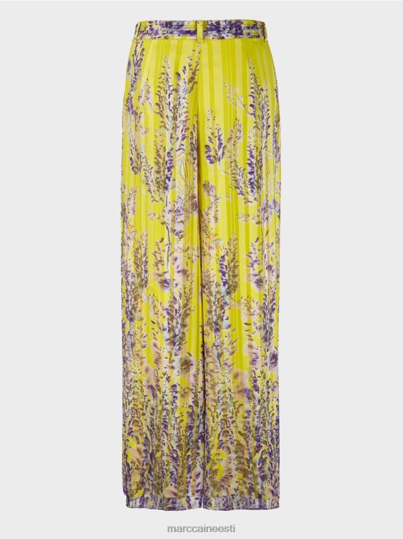 Marc Cain Riietus laiad püksid wisteria trükiga J8DT631 sidruniroheline