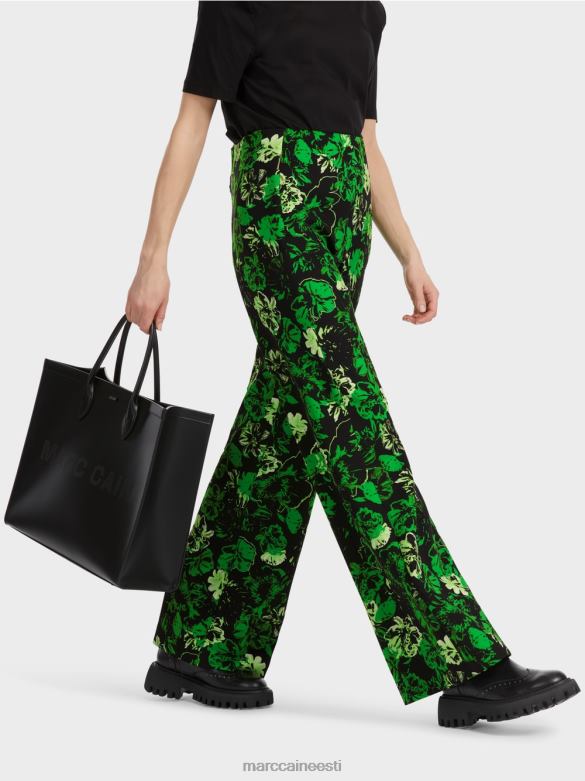 Marc Cain Riietus lillelise disainiga welkomi püksid J8DT527 tume õunaroheline