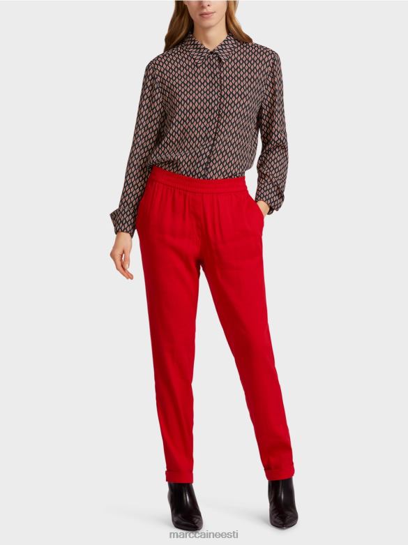 Marc Cain Riietus linased püksid joggeri vöökohaga J8DT613 sügav punane