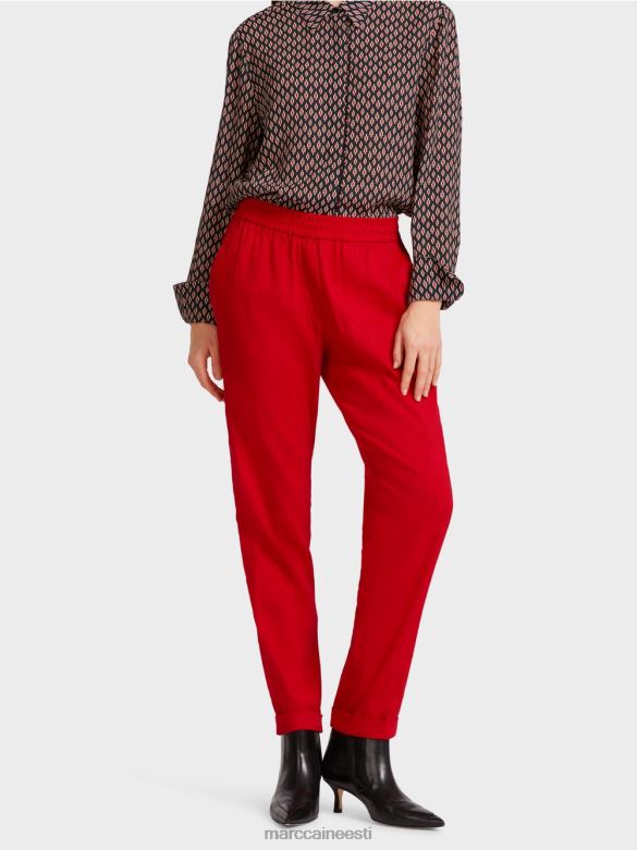 Marc Cain Riietus linased püksid joggeri vöökohaga J8DT613 sügav punane