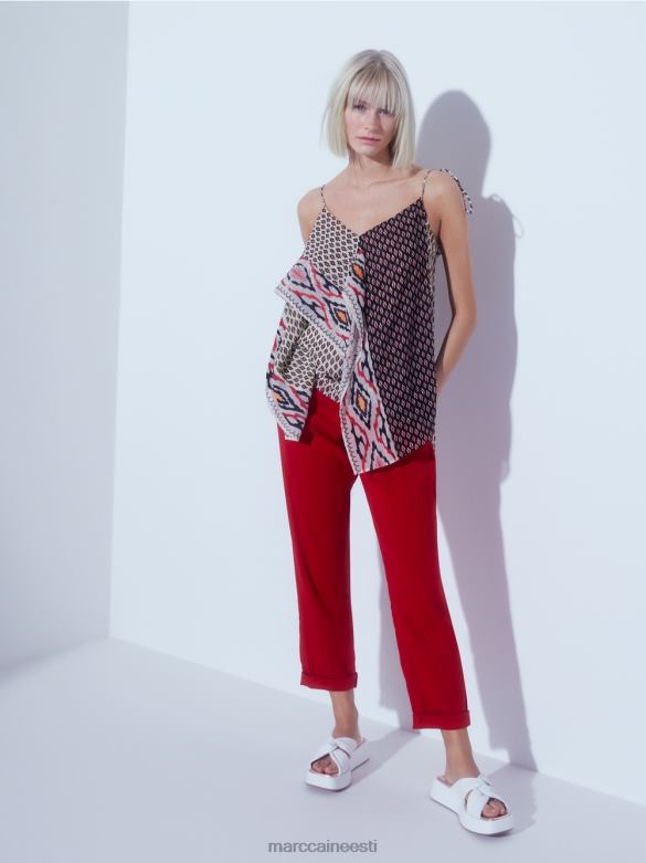 Marc Cain Riietus linased püksid joggeri vöökohaga J8DT613 sügav punane