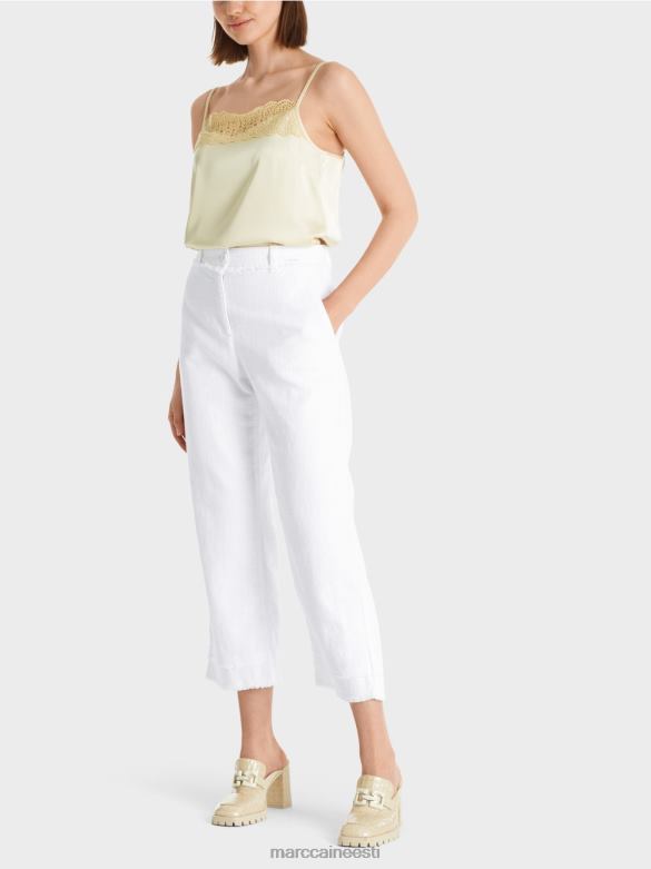 Marc Cain Riietus narmastega linase välimusega püksid J8DT619 valge