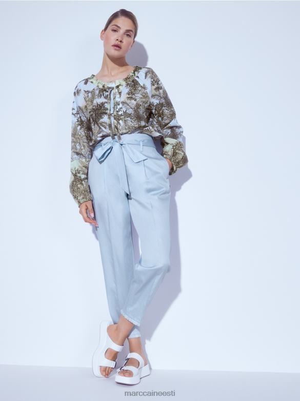 Marc Cain Riietus püksid paberkotti stiilis J8DT691 hele puuder sinine