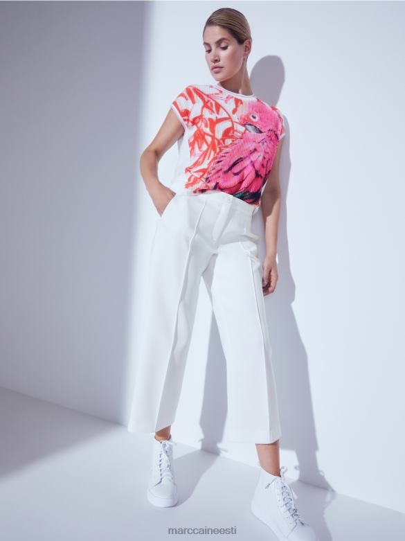 Marc Cain Riietus püksid pealisõmblusega pressitud kortsuga J8DT699 määrdunudvalge