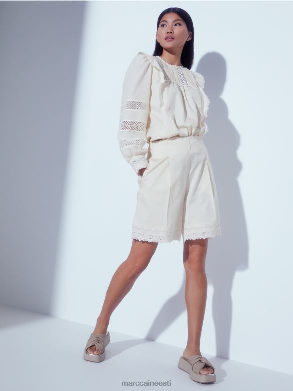 Marc Cain Riietus pitsäärega lühikesed püksid J8DT615 kreem