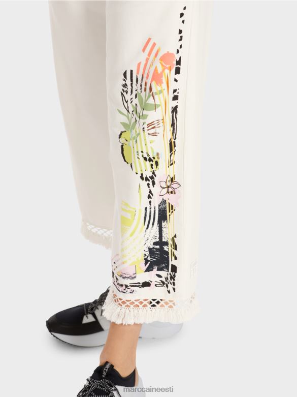 Marc Cain Riietus pitsi ja trükiga püksid J8DT618 määrdunudvalge