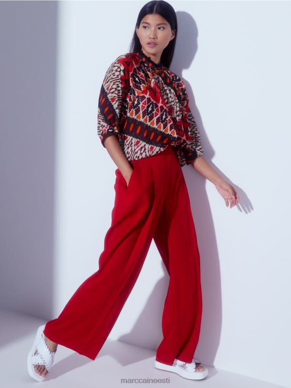 Marc Cain Riietus plisseeritud linased püksid J8DT610 sügav punane