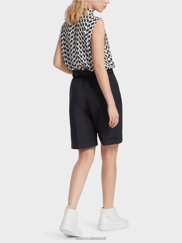 Marc Cain Riietus puuvillased kortsuga lühikesed püksid J8DT598 kesköösinine