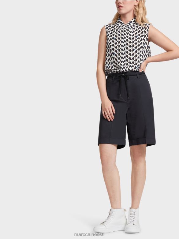 Marc Cain Riietus puuvillased kortsuga lühikesed püksid J8DT598 kesköösinine