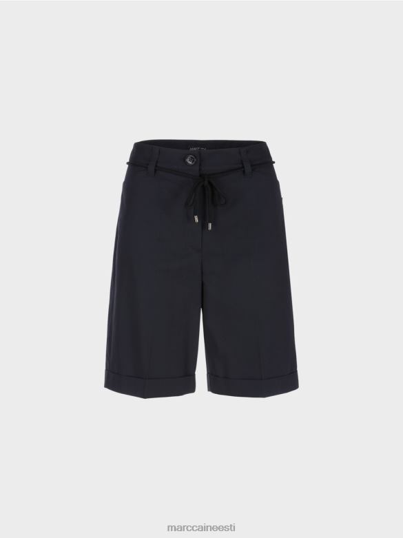 Marc Cain Riietus puuvillased kortsuga lühikesed püksid J8DT598 kesköösinine