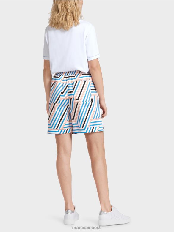 Marc Cain Riietus sportlikud triibulised lühikesed püksid J8DT599 taevasinine