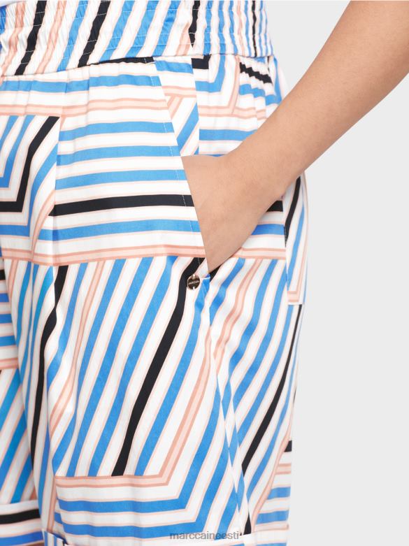 Marc Cain Riietus sportlikud triibulised lühikesed püksid J8DT599 taevasinine