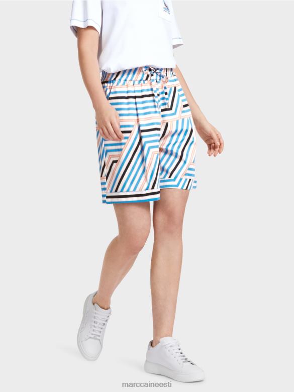 Marc Cain Riietus sportlikud triibulised lühikesed püksid J8DT599 taevasinine