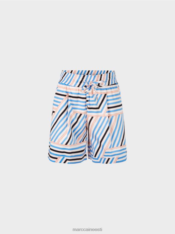 Marc Cain Riietus sportlikud triibulised lühikesed püksid J8DT599 taevasinine