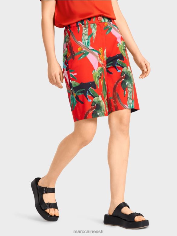 Marc Cain Riietus troopilise motiiviga finike lühikesed püksid J8DT681 tulipunane