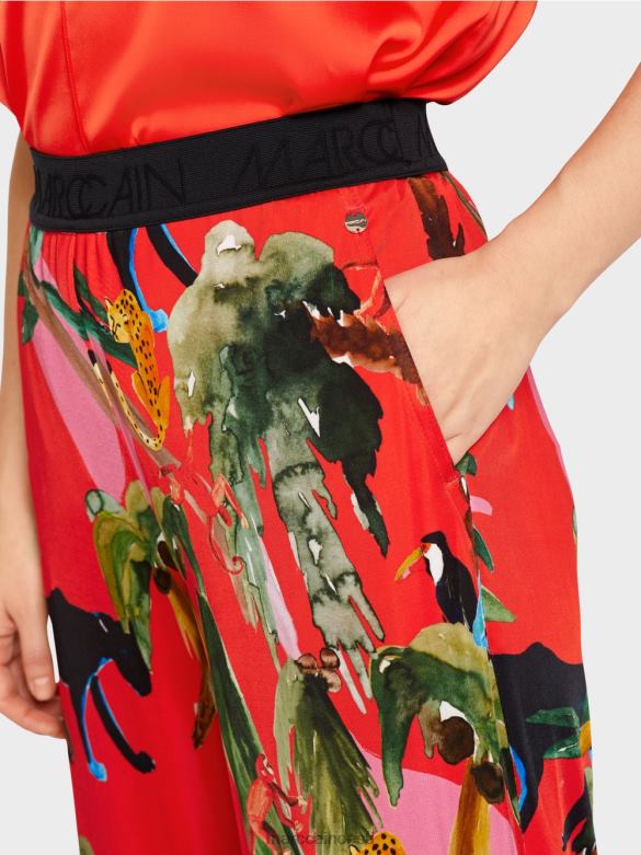 Marc Cain Riietus troopilise trükiga warringtoni püksid J8DT666 tulipunane