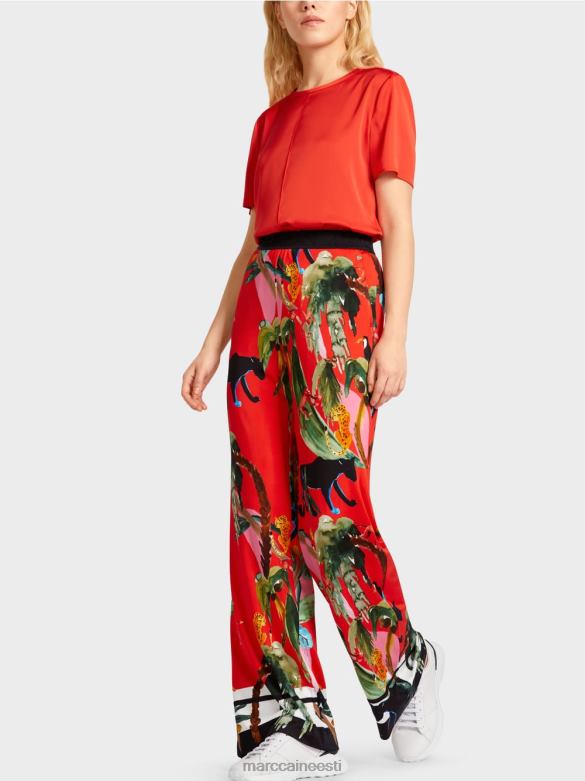 Marc Cain Riietus troopilise trükiga warringtoni püksid J8DT666 tulipunane