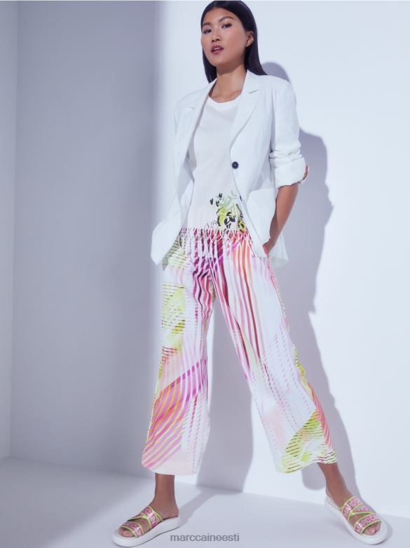 Marc Cain Riietus värvilised triibulised vabaaja püksid J8DT616 kerge limeaad