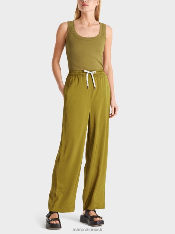 Marc Cain Riietus vabad püksid joggeri vöökohaga J8DT695 kollane oliiv