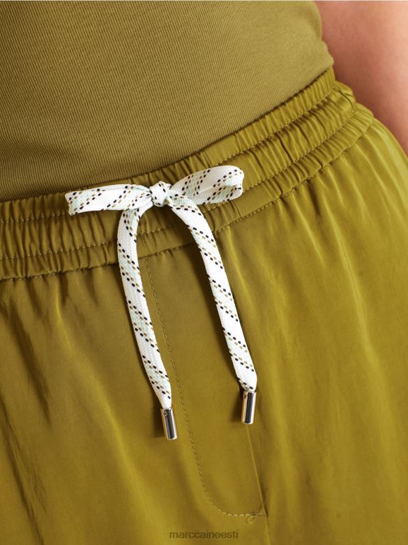 Marc Cain Riietus vabad püksid joggeri vöökohaga J8DT695 kollane oliiv