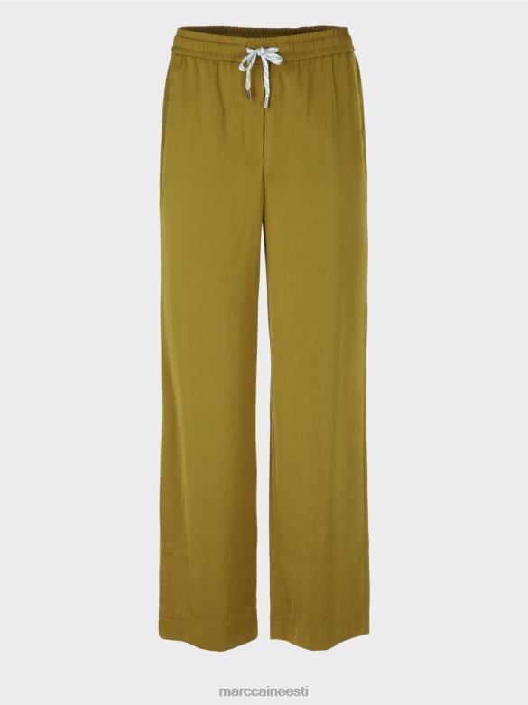 Marc Cain Riietus vabad püksid joggeri vöökohaga J8DT695 kollane oliiv