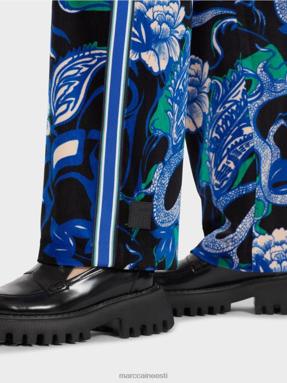 Marc Cain Riietus velvet velby püksid tätoveeringutega J8DT545 kesköösinine