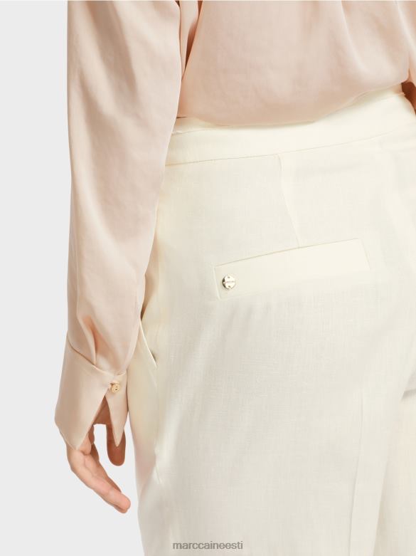 Marc Cain Riietus wukari linasest ja viskoosist püksid J8DT645 määrdunudvalge
